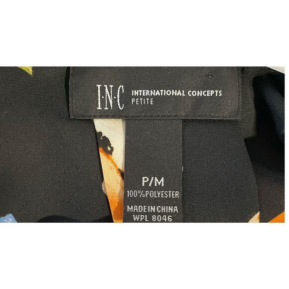 Women’s PM Black Floral V-Neck Blouse INC International‎ Concepts Bell Sleeve - Picture 2 of 4
